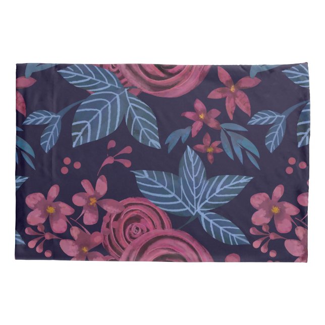 Elegant Navy Burgundy Floral Watercolo Kissenbezug (Rückseite)