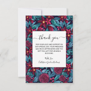 Elegant Navy Burgundy Weihnachten Floral Wasserfar Dankeskarte