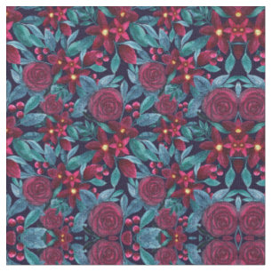 Elegant Navy Burgundy Weihnachten Floral Wasserfar Stoff