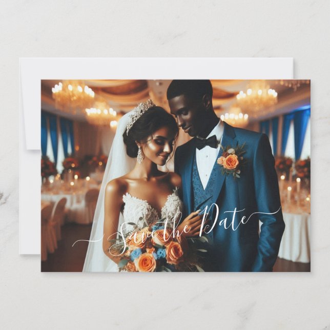 Elegant Navy & Burnt Orange | FOTO SAVE THE DATE Einladung (Vorderseite)