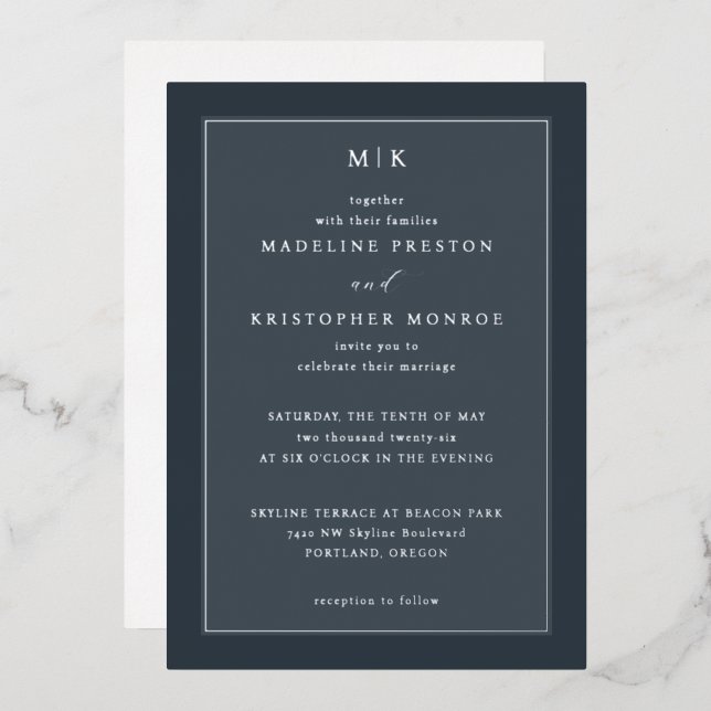 Elegant Navy Calligraphy Invitation Folieneinladung (Vorderseite/Rückseite)