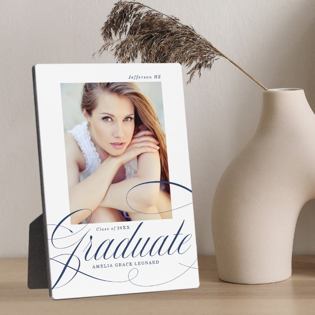 Elegant Navy Calligraphy Script Abschluss Foto Fotoplatte (Von Creator hochgeladen)