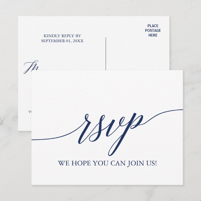 Elegant Navy Calligraphy Song Request UAWG Einladungspostkarte (Vorne/Hinten)
