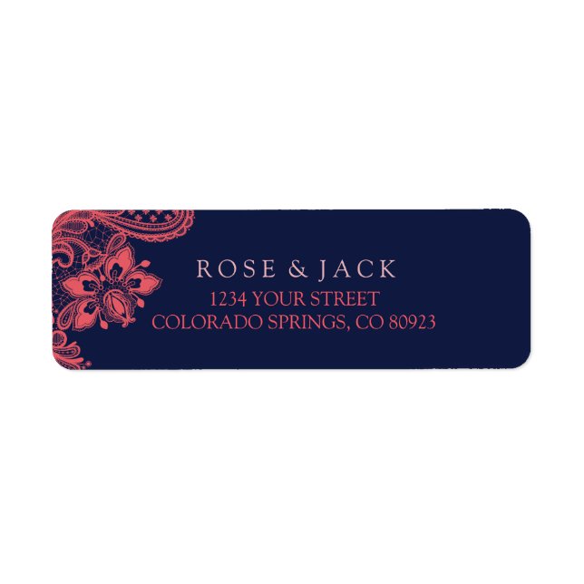Elegant Navy & Coral Wedding Address Labels (Vorne)