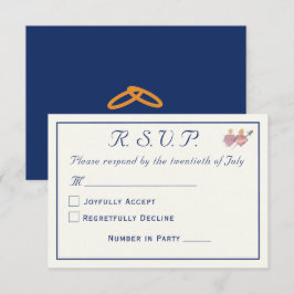 Elegant Navy & Cream Two Hearts Catholic Wedding RSVP Karte