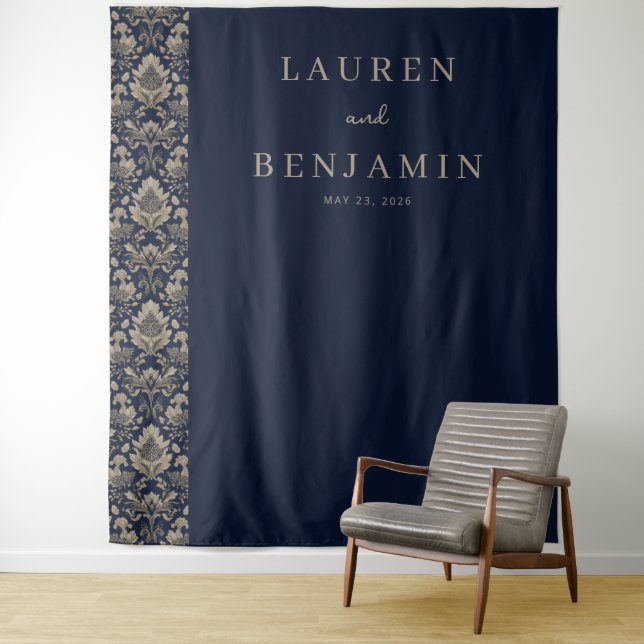 Elegant Navy Damask Wandteppich (Beispiel)