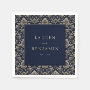 Elegant Navy Floral Damast Serviette