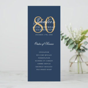 Elegant Navy Gold 80. Geburtstag Programm + Menü