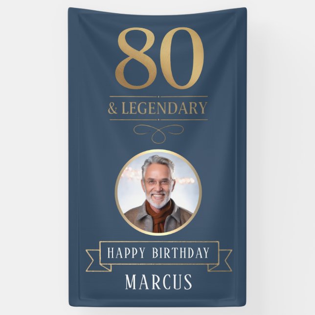 Elegant Navy & Gold 80. & Legendary Birthday Banner (Vertikal)