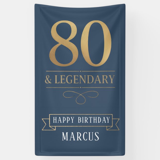 Elegant Navy & Gold 80. & Legendary Birthday Banner (Vertikal)