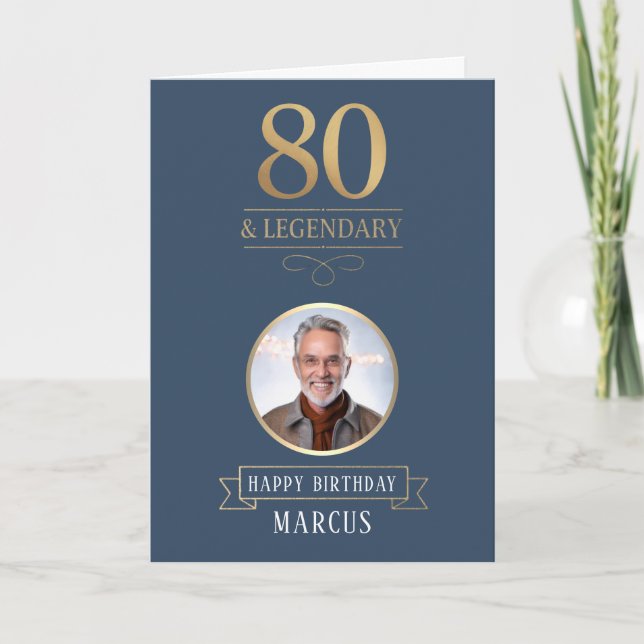 Elegant Navy & Gold 80. & Legendary Birthday Karte (Vorderseite)