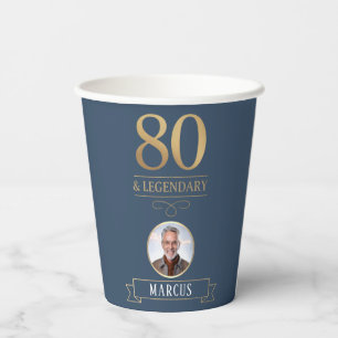Elegant Navy & Gold 80. & Legendary Birthday Pappbecher