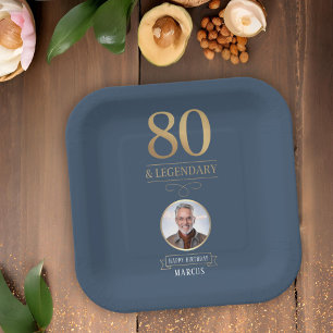 Elegant Navy & Gold 80. & Legendary Birthday Pappteller