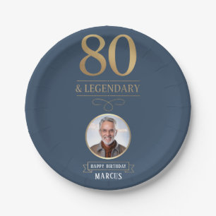 Elegant Navy & Gold 80. & Legendary Birthday Pappteller