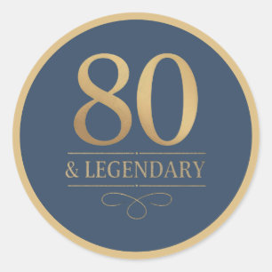 Elegant Navy & Gold 80. & Legendary Birthday Runder Aufkleber