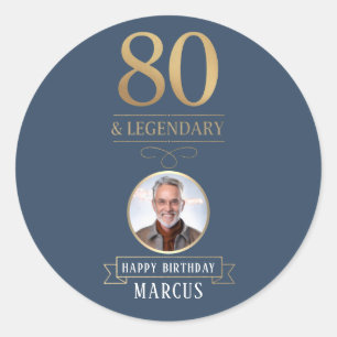 Elegant Navy & Gold 80. & Legendary Birthday Runder Aufkleber