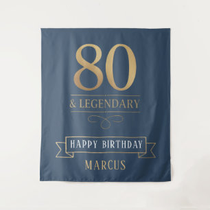 Elegant Navy & Gold 80. & Legendary Birthday Wandteppich