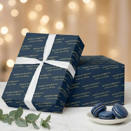 Elegant Navy & Gold 80th Birthday Personalized Geschenkpapier