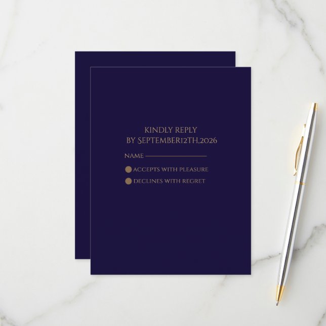 Elegant Navy& Gold Art Deco Personalized  RSVP Karte (Vorderseite/Rückseite Beispiel)