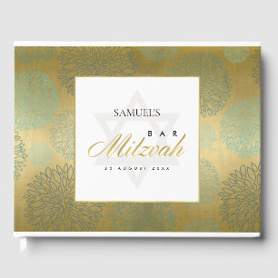 ELEGANT NAVY GOLD DAHLIA FLORAL BAR BAT MITZVAH GÄSTEBUCH