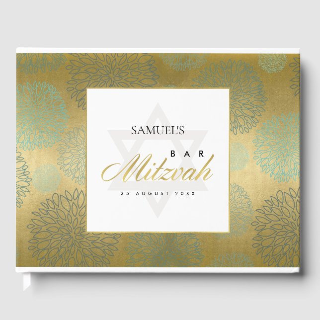 ELEGANT NAVY GOLD DAHLIA FLORAL BAR BAT MITZVAH GÄSTEBUCH (Vorderseite)