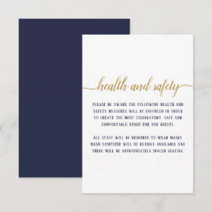 Elegant Navy Gold Script Hochzeit Sicherheit Begleitkarte