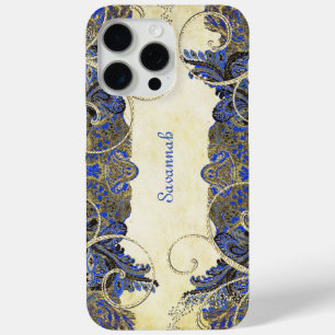 Elegant Navy Gold Swirl Vintag Paisley Peacock Case-Mate iPhone Hülle