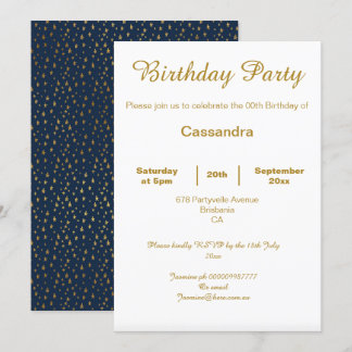 ELEGANT NAVY GOLD WHITE GLITZER CUSTOM GEBURTSTAG EINLADUNG