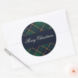 Elegant Navy Green Plaid Christmas Runder Aufkleber