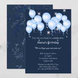 ELEGANT NAVY MODERN BALLOON BIRTHDAY EINLADUNG