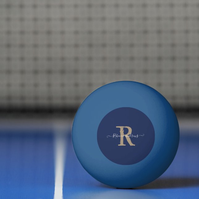 Elegant Navy Monogram Script Initial Name Tischtennisball (Netto)