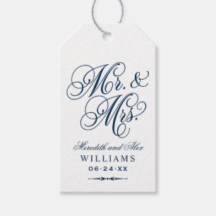 Elegant Navy Mr. und Mrs. Script Custom Monogram Geschenkanhänger