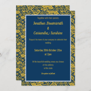 ELEGANT NAVY PERIWRINKLE GOLD LEAF WEDD EINLADUNG