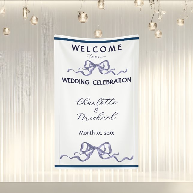 Elegant Navy Ribbon Romantic Wedding Banner (Elegant Navy Ribbon Romantic Wedding Banner)