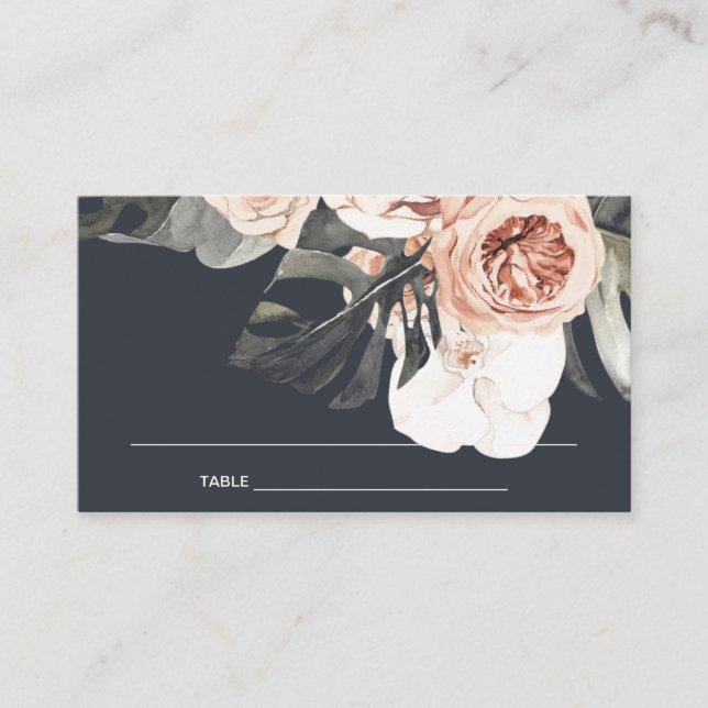ELEGANT NAVY RUST MONSTRERA PEONY FLORAL WEDD PLATZKARTE (Vorderseite)