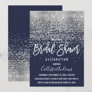 Elegant Navy Silver Glitzer Confetti Brautparty Einladung