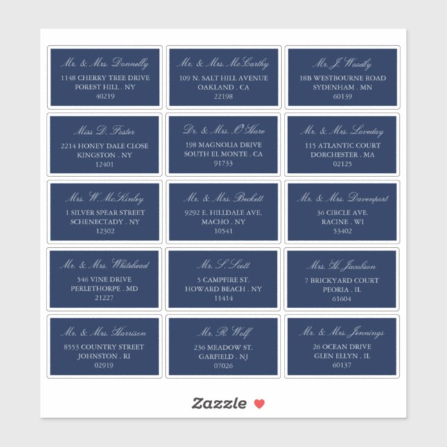 Elegant Navy & Silver Wedding individuelle Adresse Aufkleber (Blatt)