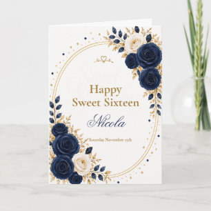 Elegant Navy Sweet 16 Karte