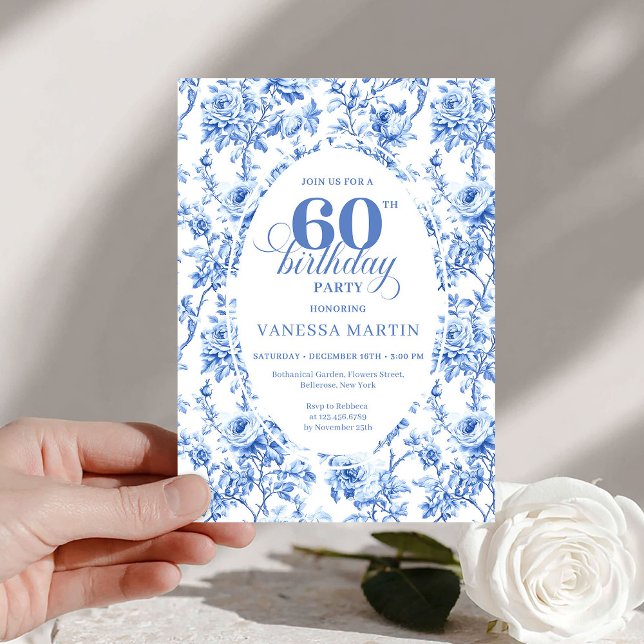 Elegant Navy Toile Roses 60th Birthday Invite Digi Einladung (Elegant Navy Toile Roses 60th Birthday Invite Digital

)
