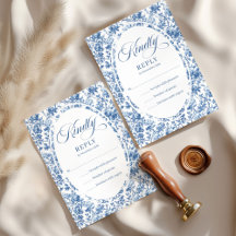Elegant Navy Toile Roses Wedding RSVP Card 