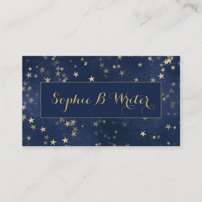 Elegant Navy und Gold Starry Authors Writers Visitenkarte (Vorderseite)