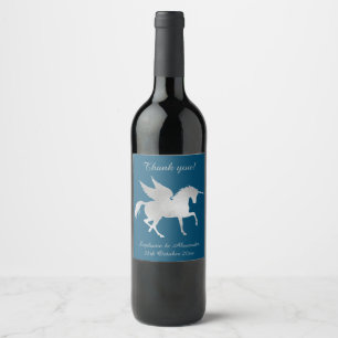 ELEGANT NAVY UNICORN CUSTOMIZABLE WEINETIKETT