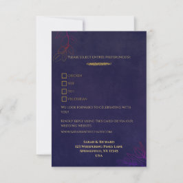 Elegant Navy Velvet Gold Accents Wedding RSVP