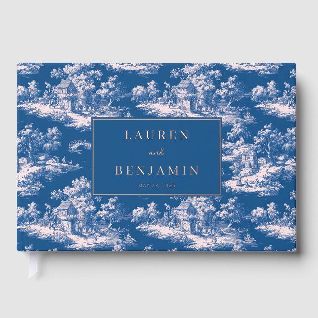 Elegant Navy Vintage Pastoral Scene Gästebuch (Vorderseite)
