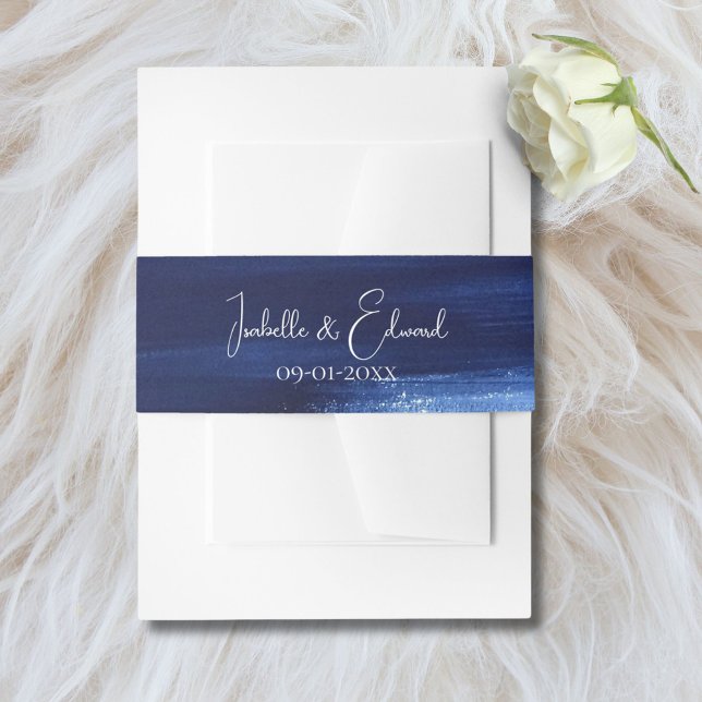 Elegant Navy Wasserfarbe Paint Strokes Wedding Einladungsbanderole (Von Creator hochgeladen)