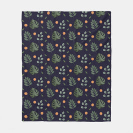 Elegant Navy Watercolor Botanical Leaf Floral  Fleecedecke