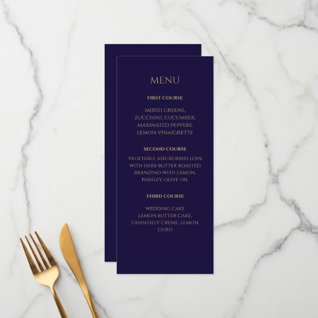 Elegant Navy wedding Menu Menükarte (Vorderseite/Rückseite Beispiel)