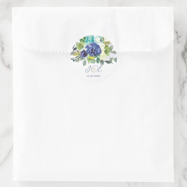 Elegant Navy White Roses Bridal Monogram Initials Runder Aufkleber (Tasche)