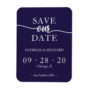 Elegant Navyblaue Nicht-Foto-Hochzeit Merken Sie S Magnet
