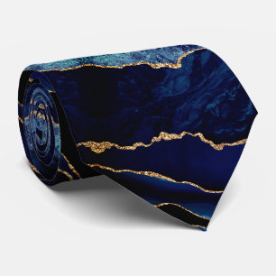 Elegant Neck Tie Agate Navy Blue Gold Marble Krawatte